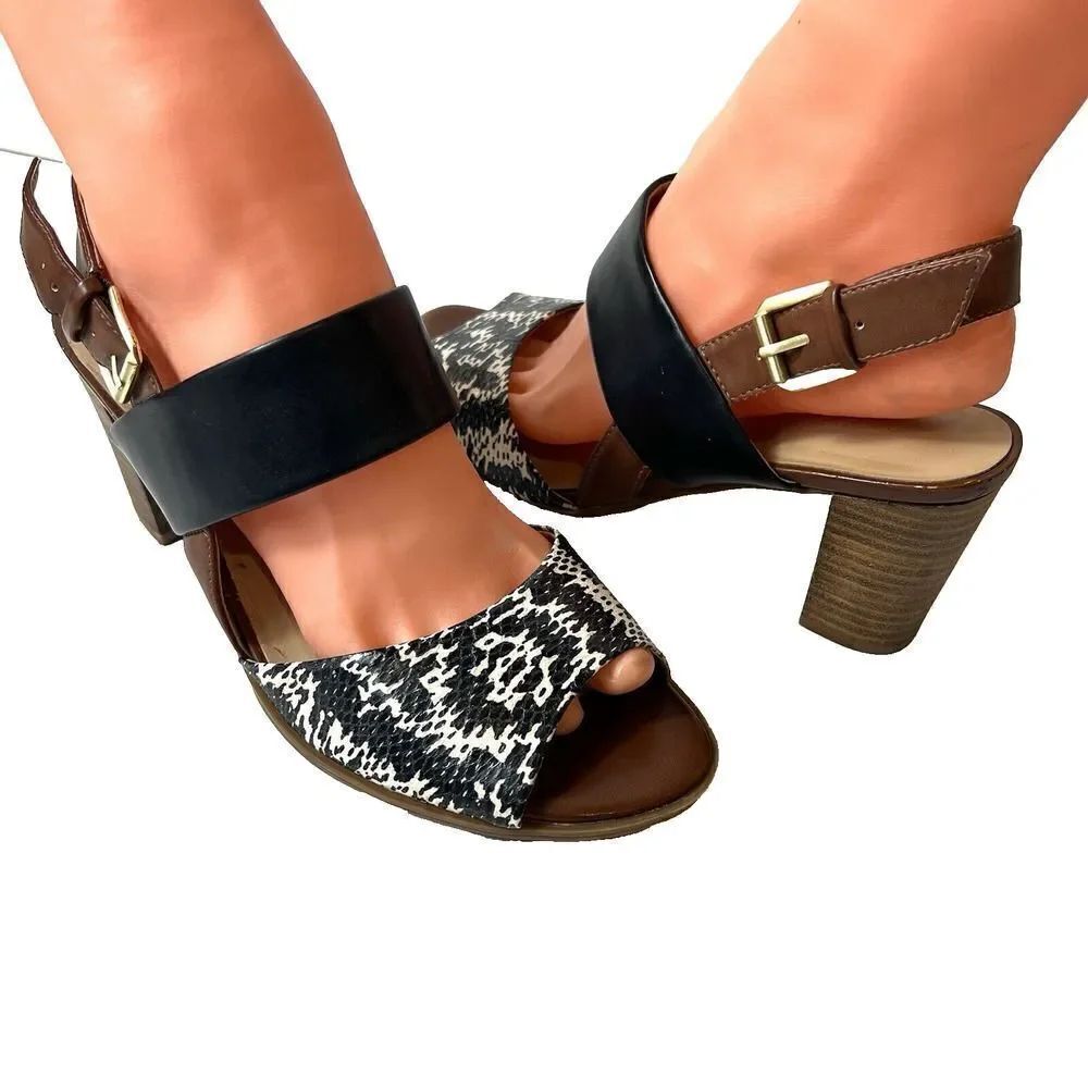 Naturalizer N5 Comfort Womens 8M Wood Heel Sandal Colorblock Sling Back Peep Toe